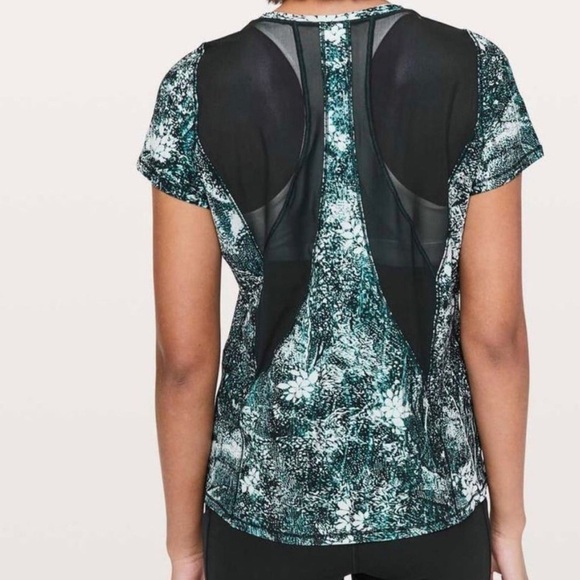 Lululemon Wildwood White Multi-color/Nocturnal Teal Seek The Heat Shirt - Picture 3 of 11